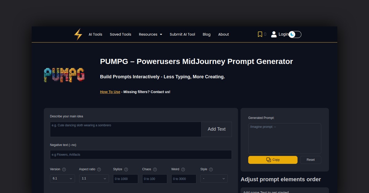 PUMPG – Midjourney Prompt Generator Showcase