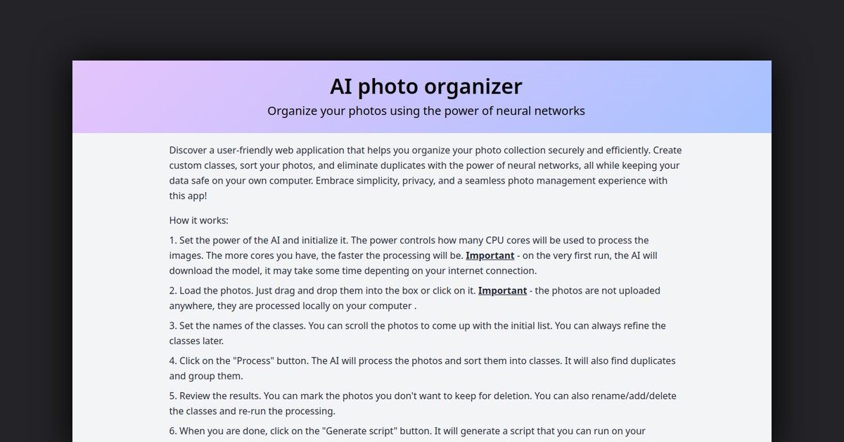 AI photo sorter Showcase