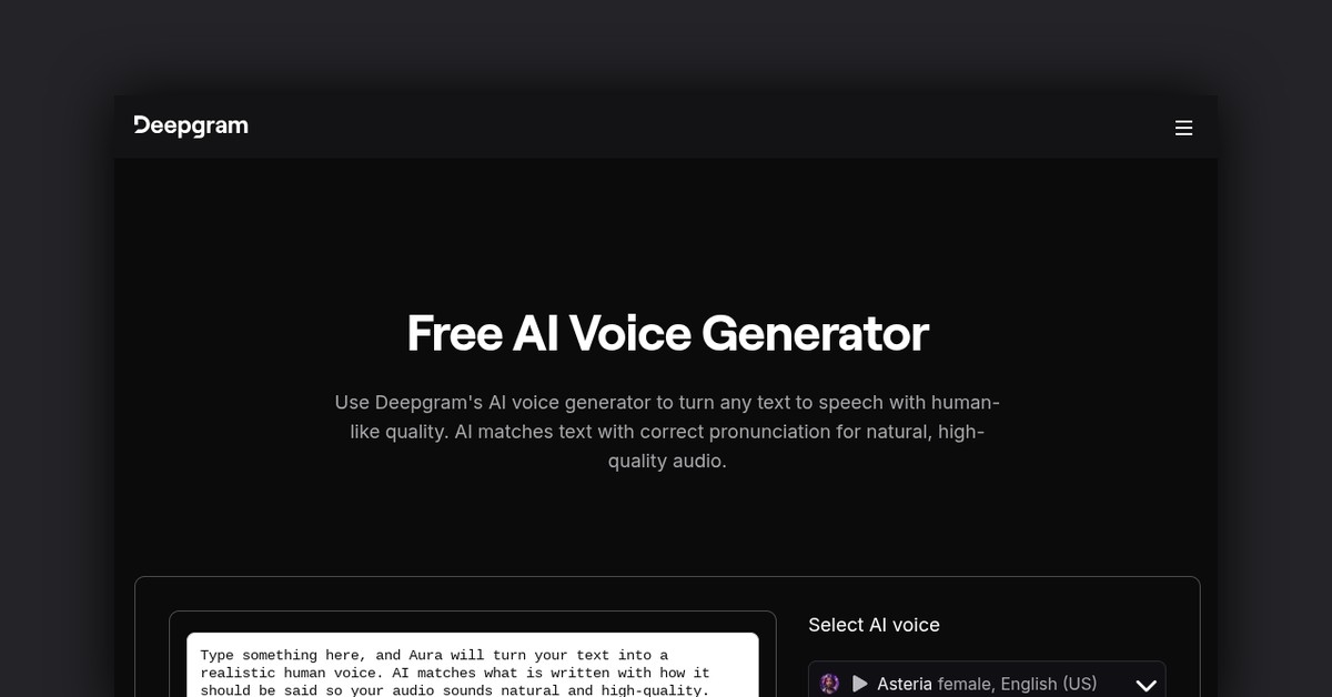 Free AI Voice Generator by Deepgram Showcase