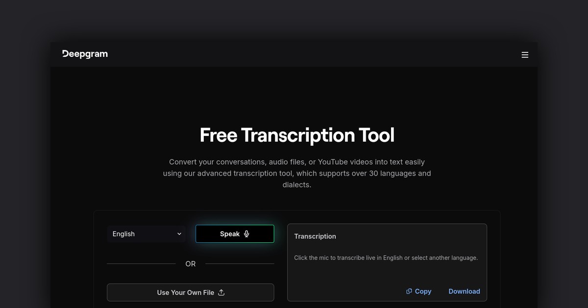 Free Transcription Tool by Deepgram Showcase