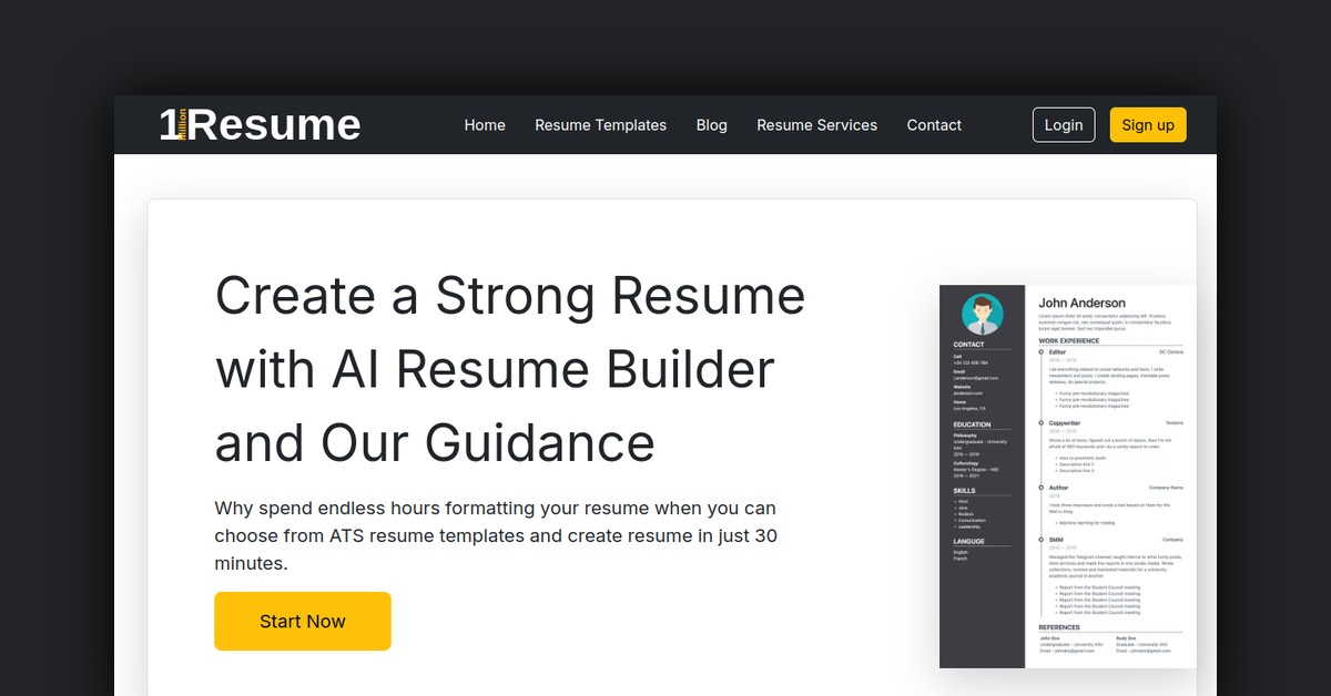1MIllionResume – Resume Builder Showcase