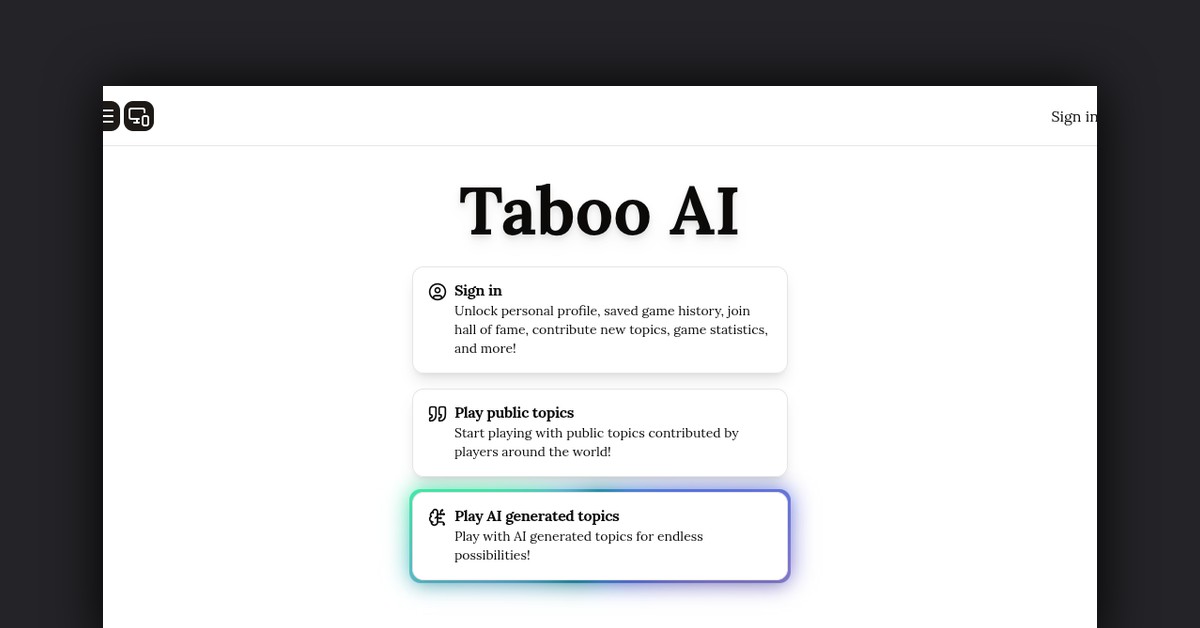 Taboo AI Showcase