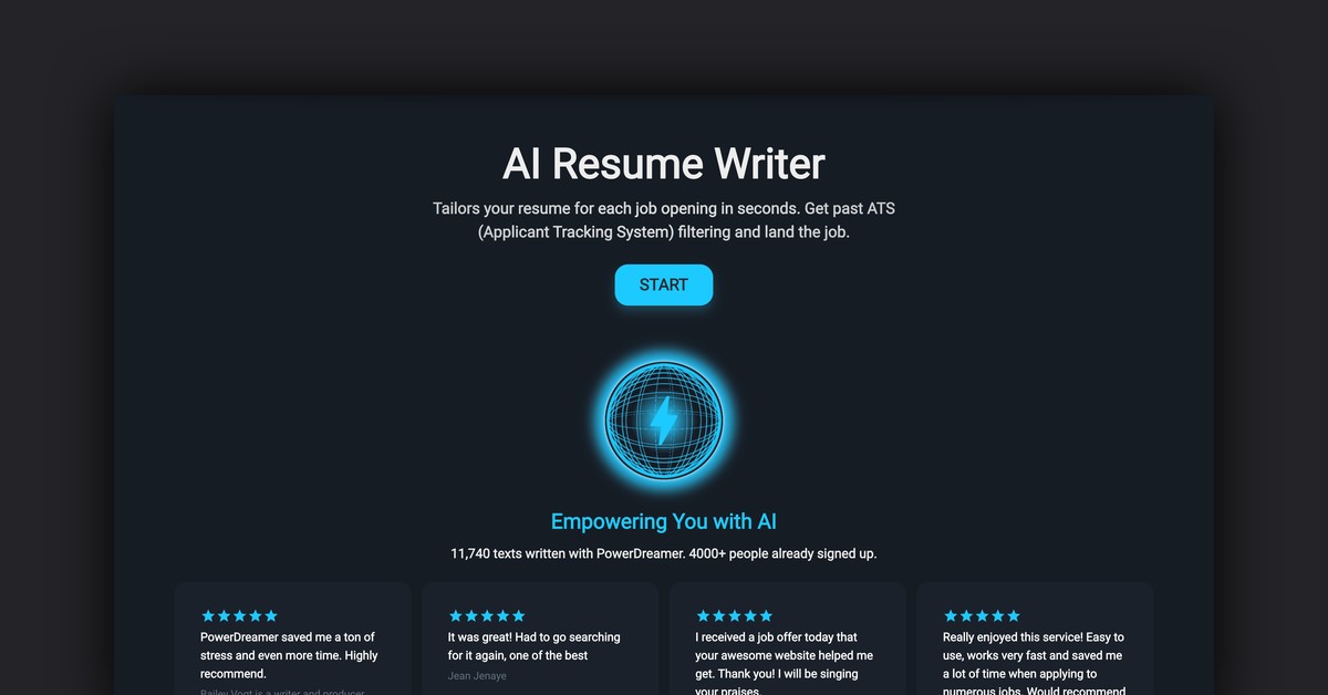 PowerDreamer AI Resume Writer Showcase
